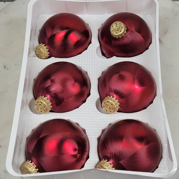 Christmas by Krebs Crimson Jewel Glass Ball Ornaments Red Feather Painted 6 - Picture 4 of 16
